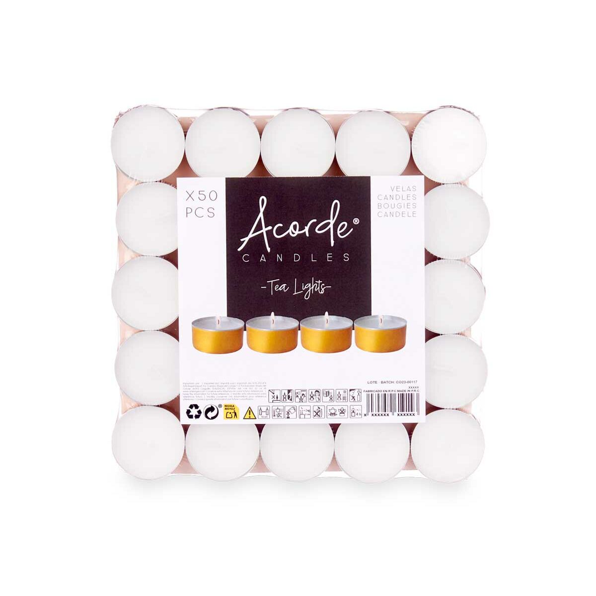 Set med levande ljus Acorde Tea Lights Vit Gyllene (20 antal)